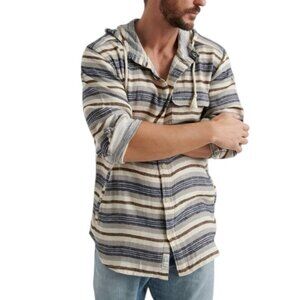 Lucky Brand Baja Stripe Long Sleeve Hoodie Shirt Linen Blend Men's Size M NEW